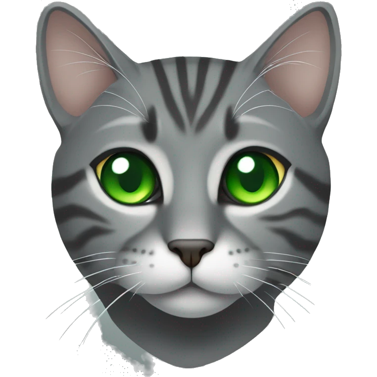 Dark grey tabby cat with slanted Green eyes emoji
