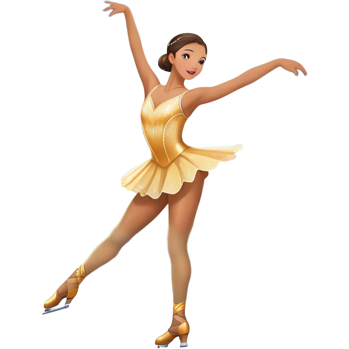 An colorful icon featuring a graceful figure skater performing a spin on the ice. The background includes a grand ice rink palace with shining spotlights and cheering spectators in the stands. Transparent background highlights the elegance and artistry of figure skating emoji