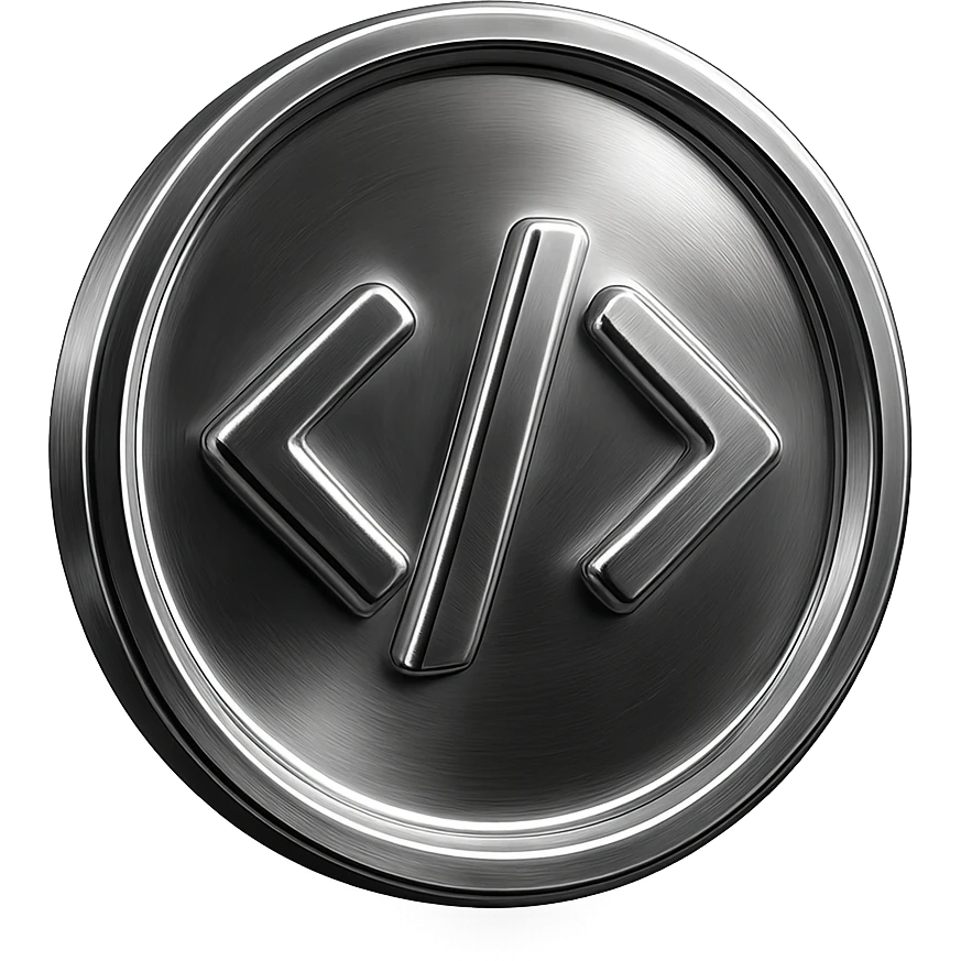 a 3D glass coin with a subtle code icon in the center emoji