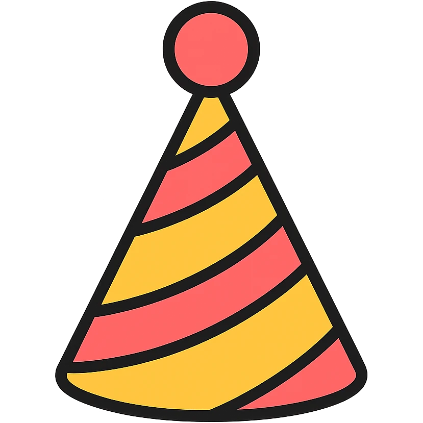 party hat with a pom-pom on top, color icon style emoji