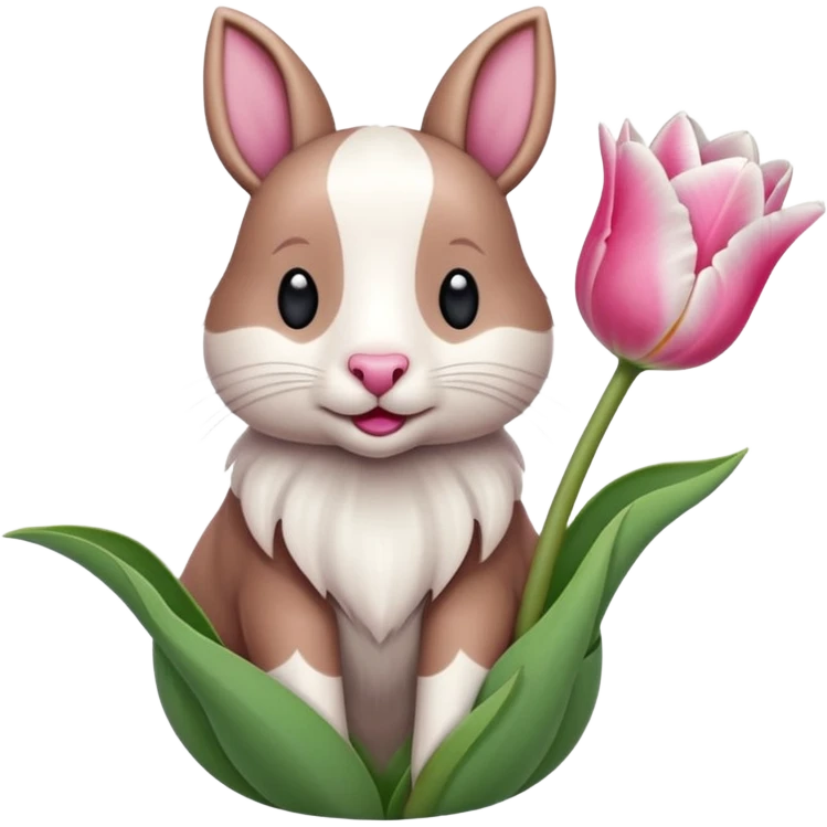 Un 🐑 lindo teniendo un tulipán rosa emoji