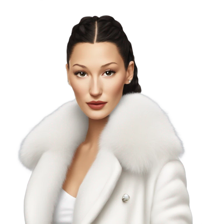 Bella hadid in white fur emoji