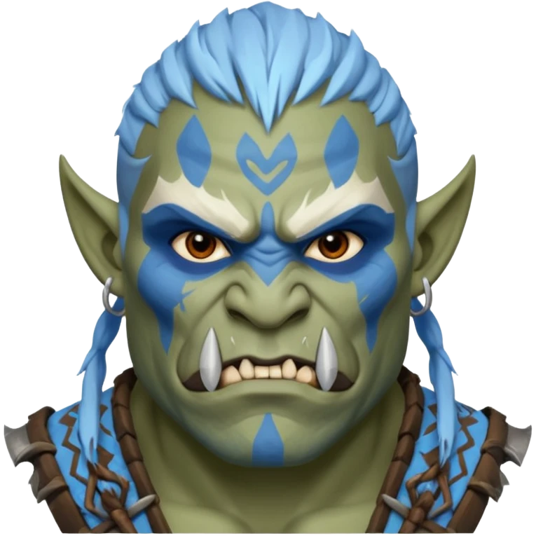 Fantasy orc portrait emoji, white and blue frost war paint on face, harsh winter warrior mood, strong expression, minimal tribal design, clean readable emoji style, male/female variant
 emoji
