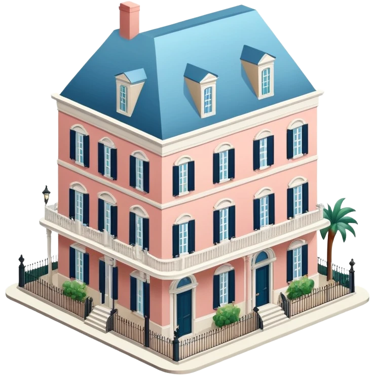 French Quarter mansion, isometric dollhouse-style, realistic emoji
