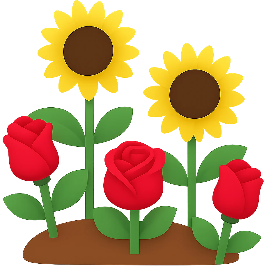 Create the same flower bed in apple emoji style but with fewer flowers. Keep the style consistent with apple emojis and maintain a transparent background. emoji