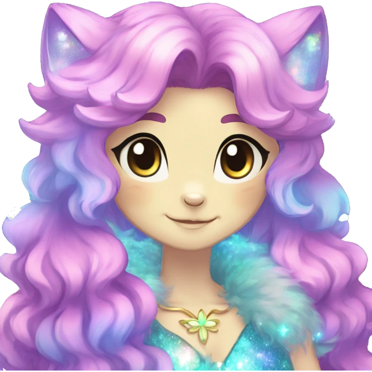 Shiny Sparkly Colorful Fluffy beautiful hair Kawaii Ethereal Anthro Sona Nebula-Crystal-Fakemon-animal emoji