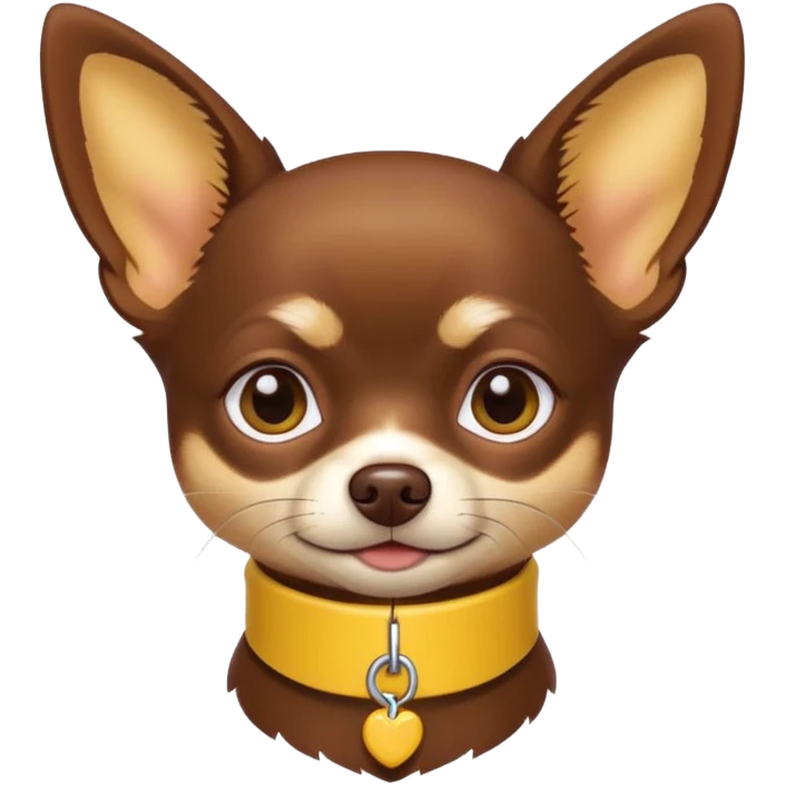 Chihuahua color chocolate con un collar amarillo emoji