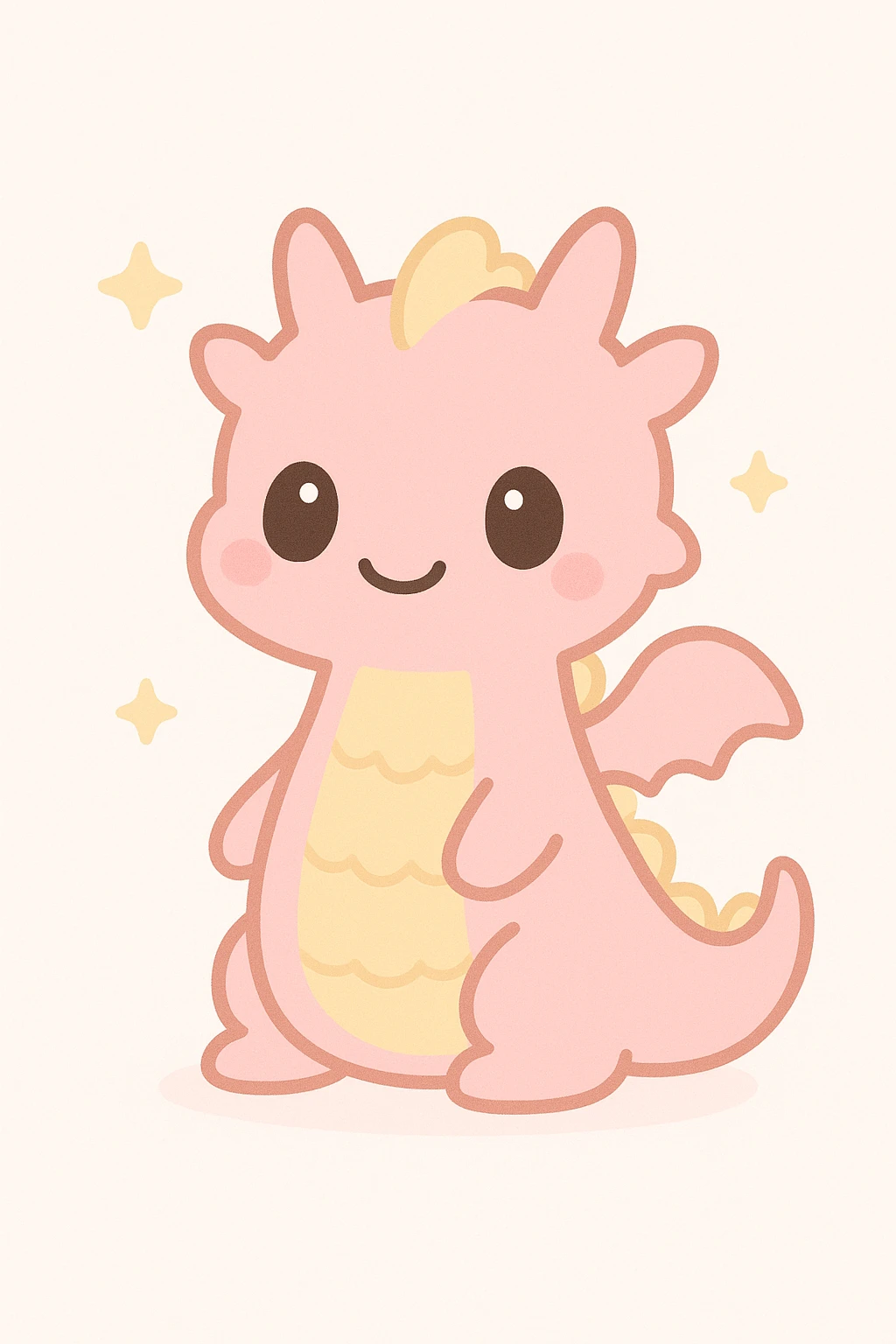 pink friendly dragon with some yellow fur, kawaii style, friendly expression emoji