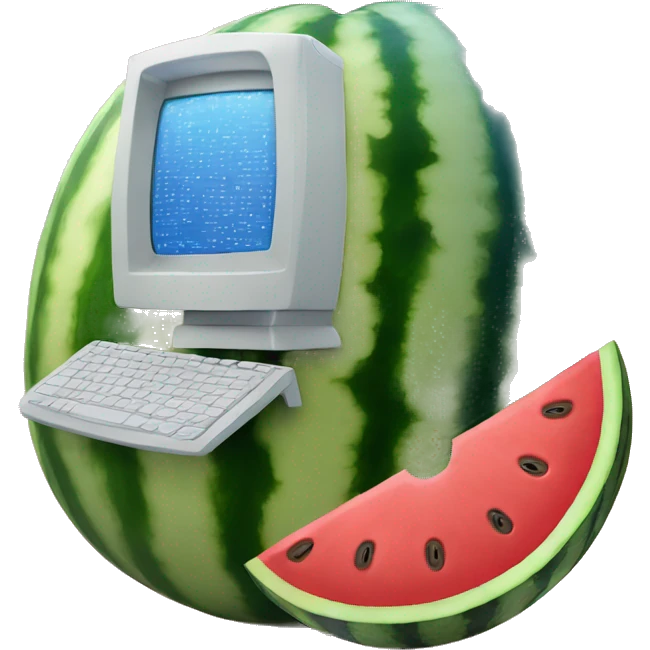 A watermelon with a computer inside of it emoji