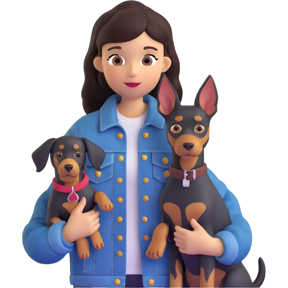 girl wearing denim jacket holding a Doberman emoji