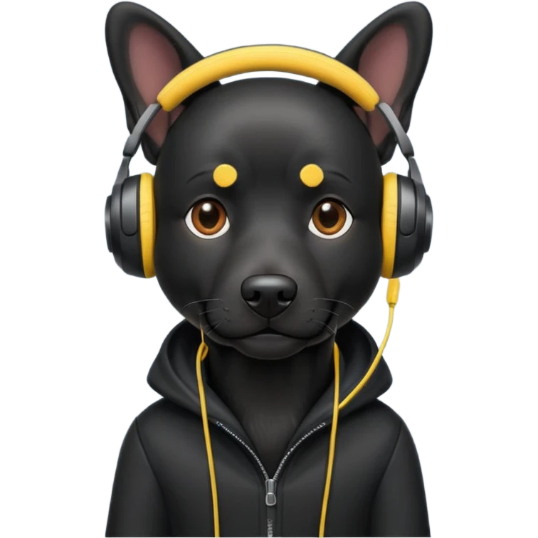 stylish black dog wearing headohones emoji