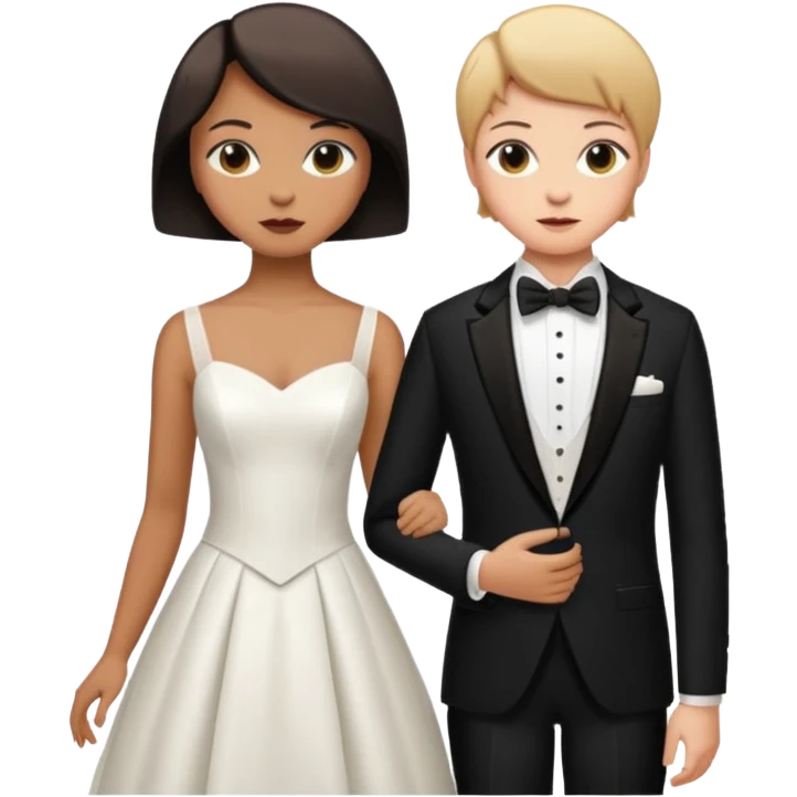 due ragazze che si sposano,una ha i capelli corti r lo smoking e l'altra ha il vestito bianco da sposa  emoji