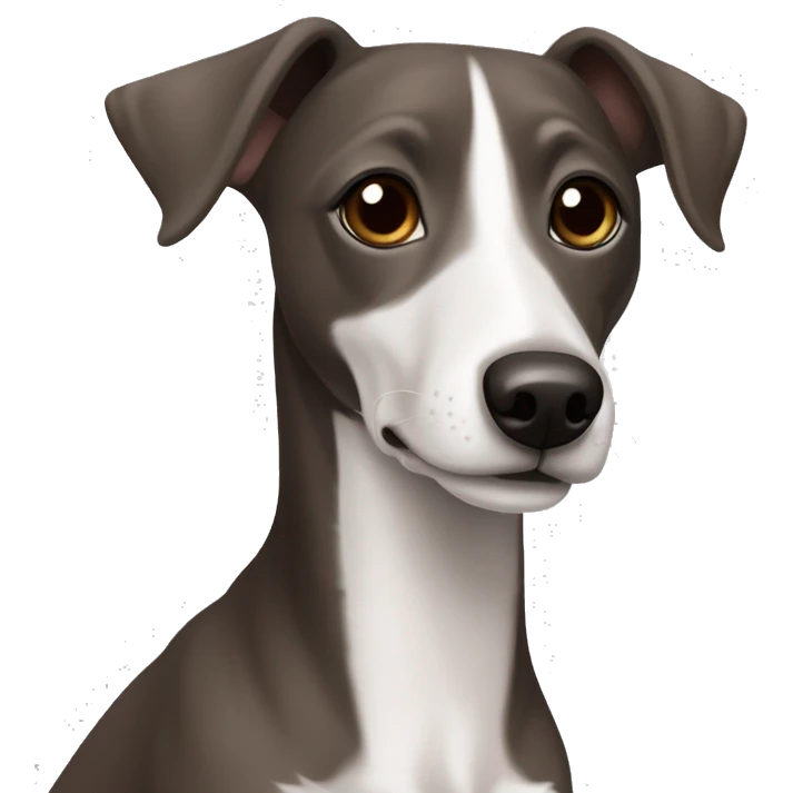 Dark Grey brown Formosa mountain dog and Italian greyhound mix no white on the face, dark brown eyes, ears up emoji