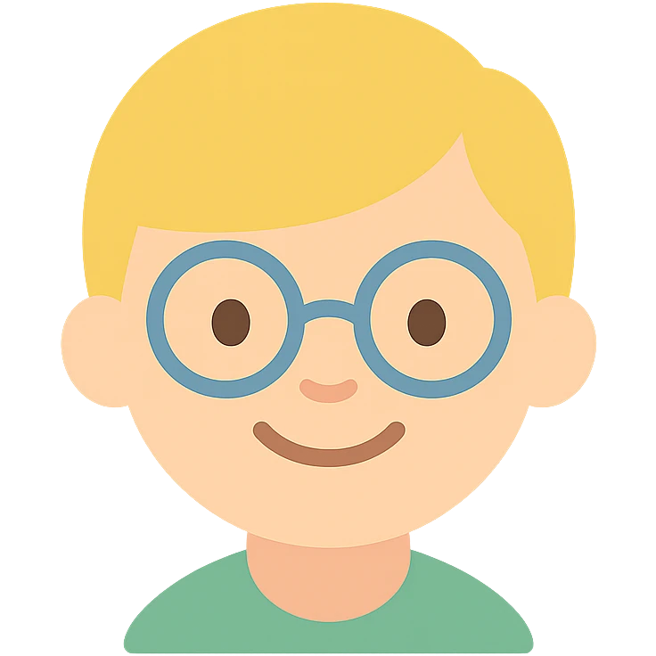 smiling blonde boy with round glasses icon emoji