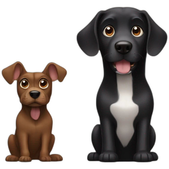 Big black dog and very small Brown dog with big ears emoji