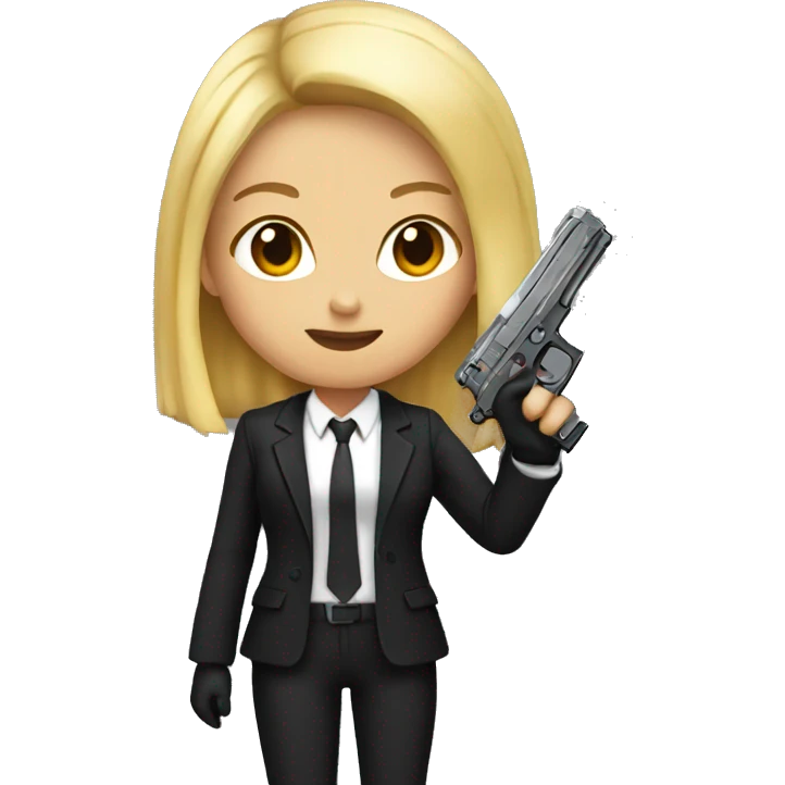 Girl in black suit with gun emoji