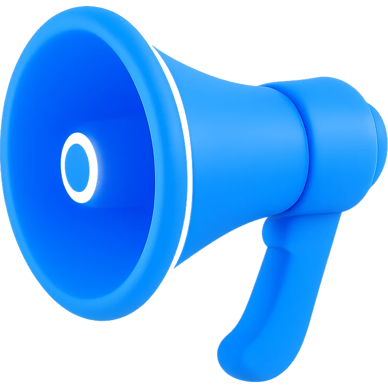 3D blue style megaphone, shiny finish, bold blue color, simple design emoji