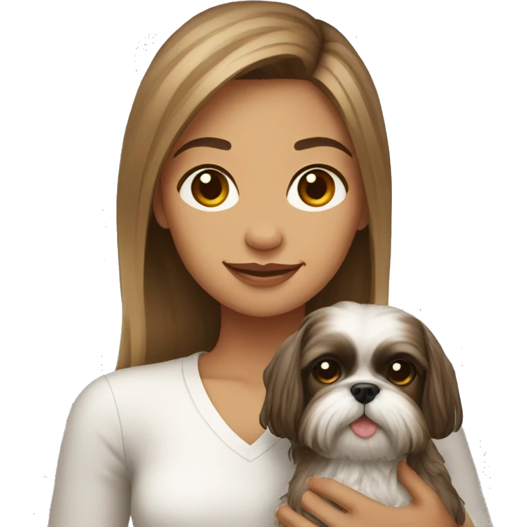 Young woman with a shih tzu in her arms long hair emoji