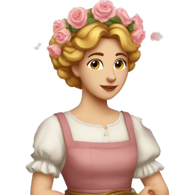 renaissance maid with a halo her apron full of roses emoji