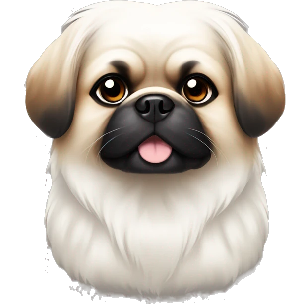 kind white pekingese with black and brown spots emoji