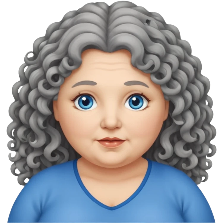  chubby 50 years olde woman with grey long curly hair and bleu eyes emoji