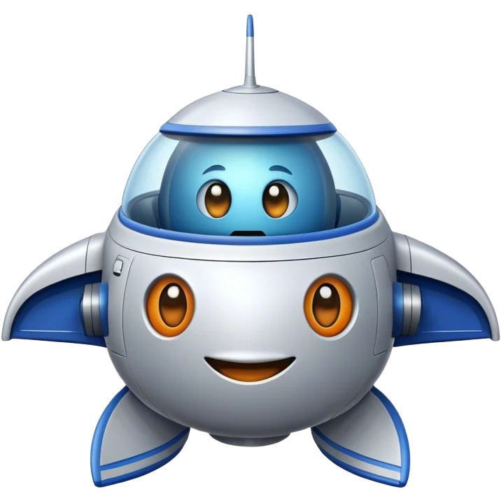spaceship with funny face and smile emoji