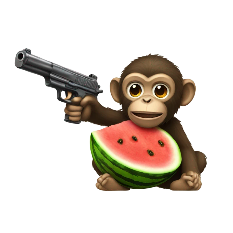 Monkey eating watermelon shooting gun emoji