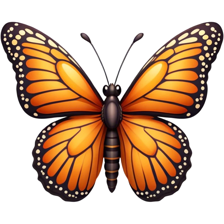 Cinematic Realistic Cute monarch Butterfly Portrait Emoji, Head tilted playfully and inquisitively, featuring vibrantly patterned ruby wings with intricate detailing and a charming, petite body with round, sparkling eyes full of warm curiosity, rendered with lifelike precision and natural highlights, high shine, affectionate and spirited, styled with a touch of whimsical garden delight, soft glowing outline, capturing the essence of a mischievous yet lovable monarch butterfly that seems poised to flutter playfully into your arms! emoji