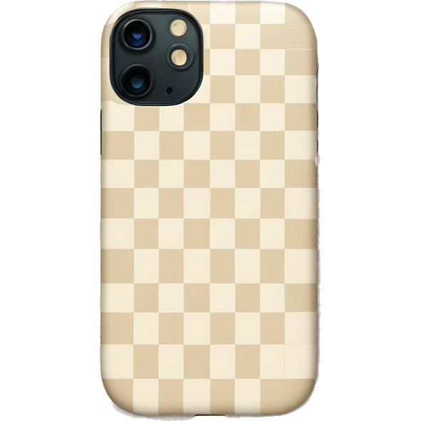 white iPhone 14 with beige checkered case emoji
