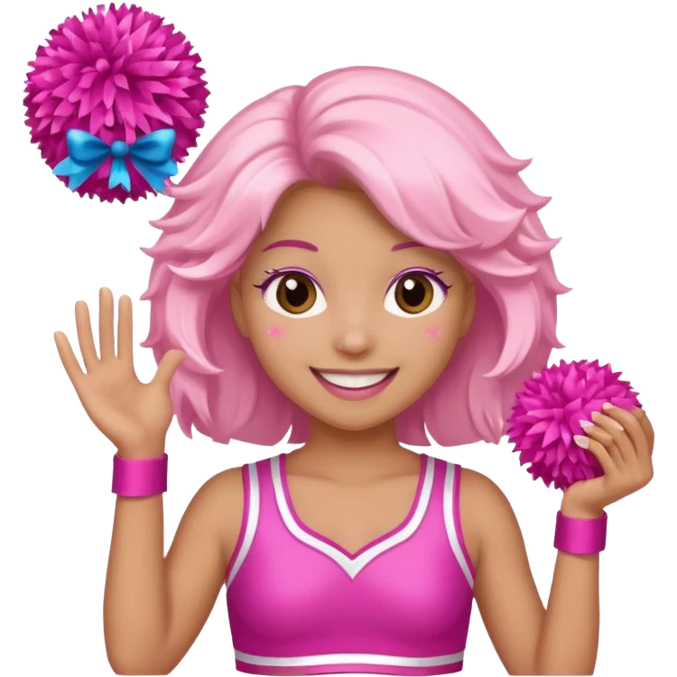 football cheerleader, holding big cheering pom, pink and twinkle emoji