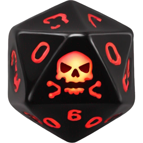 D20 dice black with red skull glowing emoji