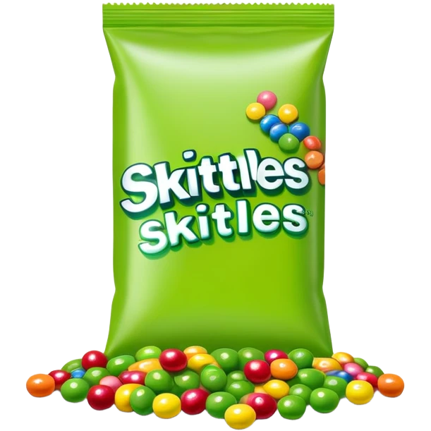 Colorful Skittles package with green candies scattered around it emoji