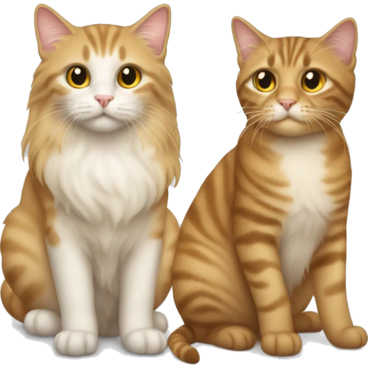 Two cats. One is tabby, another is long hair golden British  emoji