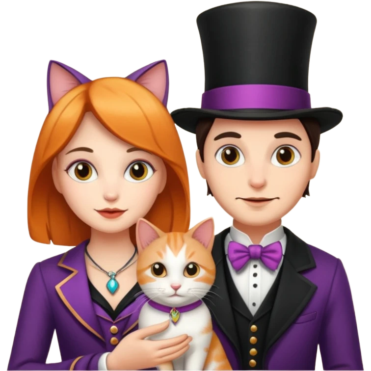 magician couple and their pet cat emoji