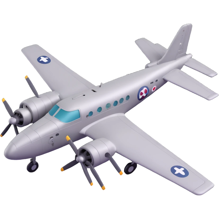 classic bomber airplane in 3D cartoon style, platinum gray color, playful look, large expressive details emoji