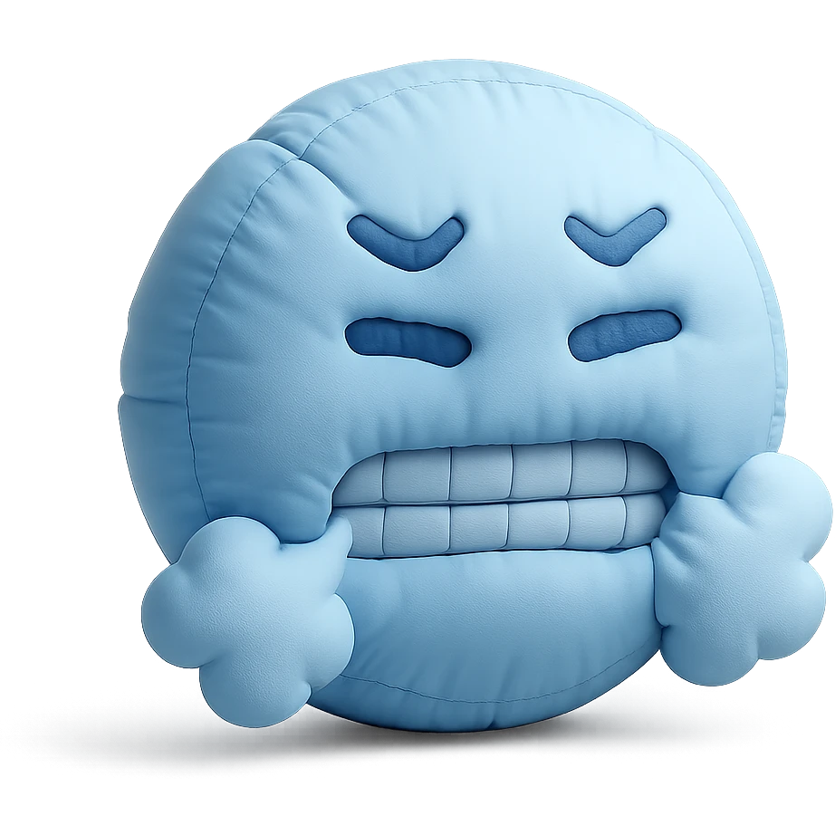 cold emoji with soft plush look, frosty breath, blue tones emoji