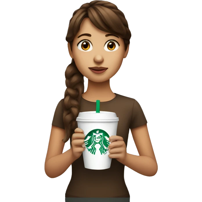 Girl-with-brown-hair-and-bangs-drinking-starbucks emoji