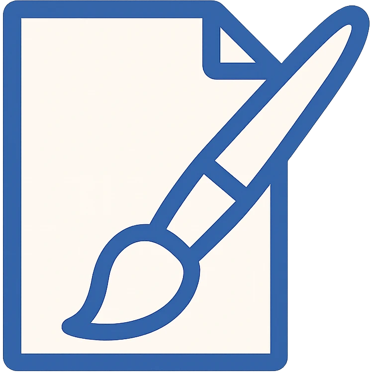 Paint.NET style icon, paintbrush over a sheet of paper, flat, blue and white, no text emoji