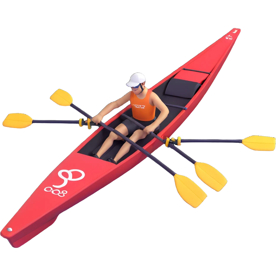 single-person Olympic rowing boat with professional racing style, rower included, detailed, top-down view emoji