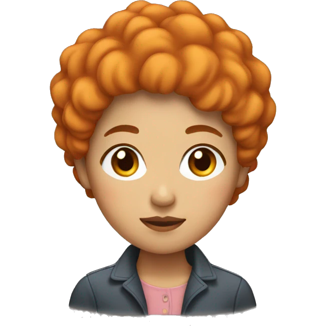 Asian woman with short orange perm with short hair. She has no energy. emoji