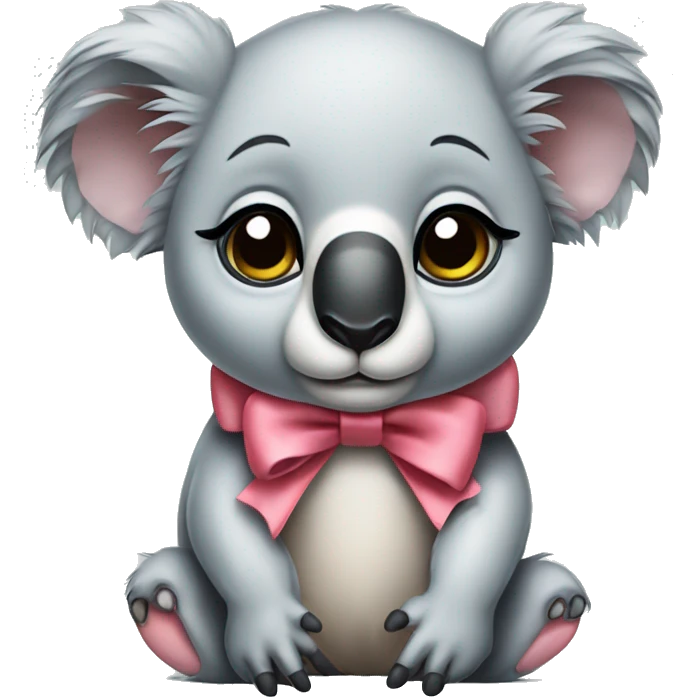 Baby koala with a sad face and coquette bow emoji