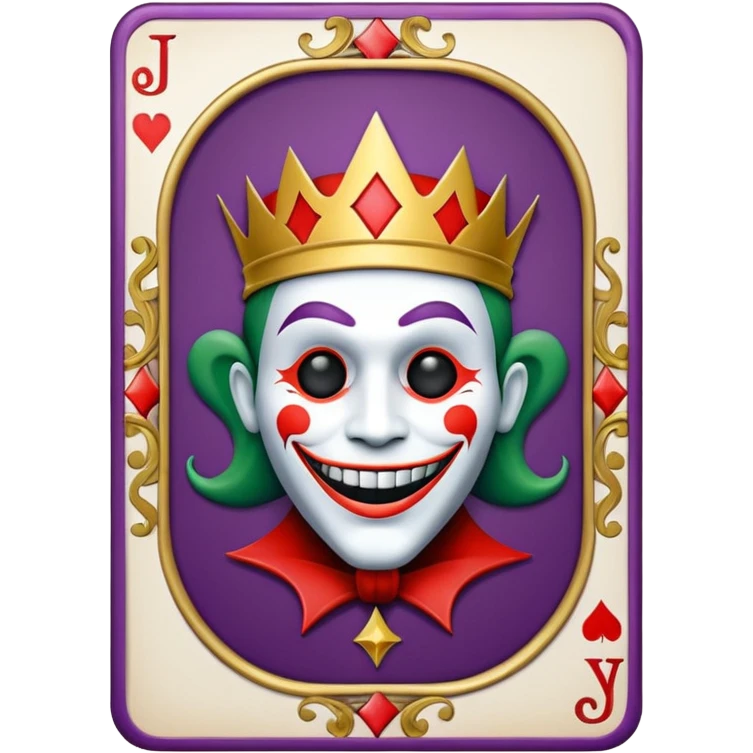 1 poker card, perfectly squared card, with crazy colorful human jolly joker inside, star symbol with a "J" emoji