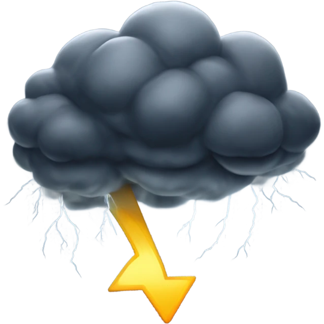 A dark storm cloud swirling above, crackling with thunder and lightning, with gusts of wind affecting the environment as rain begins to pour. emoji