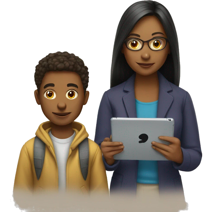 young student with iPad and his mother emoji