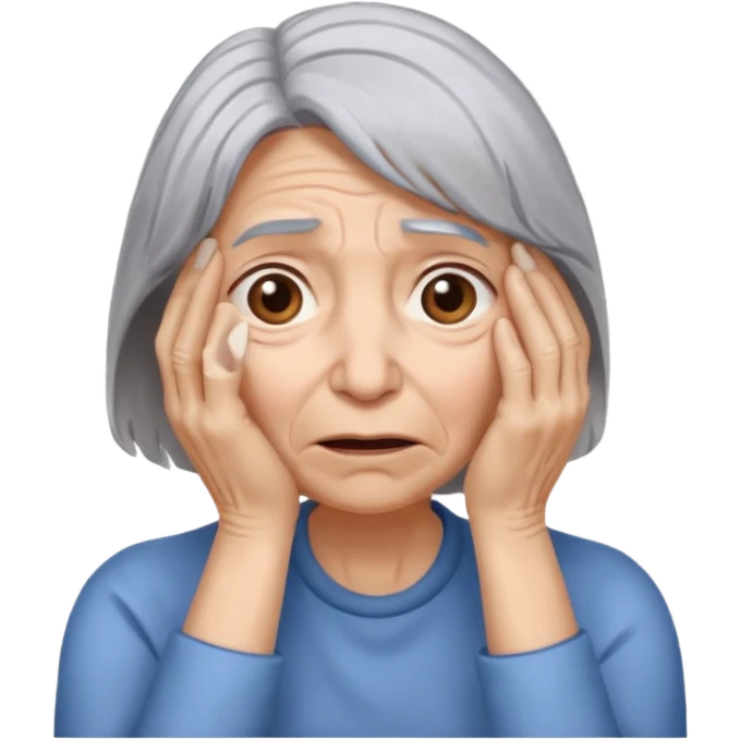 woman with gray hair and 1 palm of hand covering face in exasperation emoji