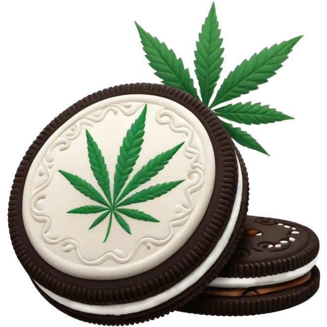 black and white oreo cookies with cannabis leaf emoji