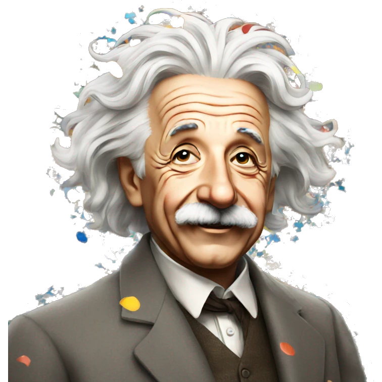 happy albert einstein standing and everywhere colorful confetti emoji