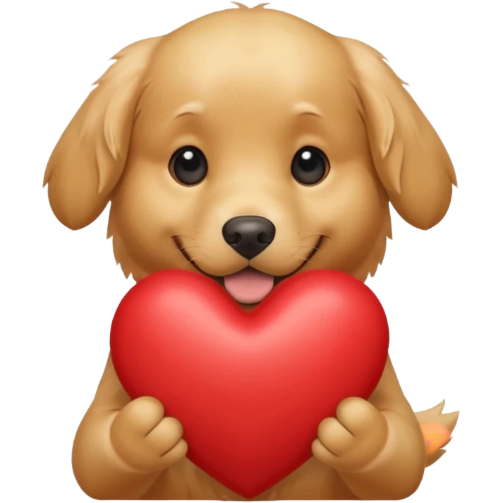 A dog holding a large heart (modeled after a Golden Retriever) emoji
