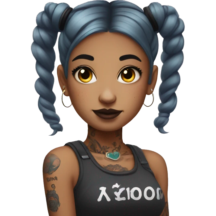 Tattooed girl with space buns and side bang emoji