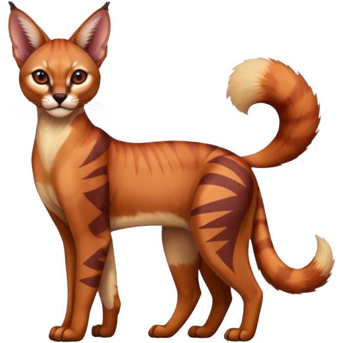 Patterned marked elegant slim furry cute beautiful cool edgy Caracal-Sphynx-Red-Panda-fusion-hybrid-animal-creature, full body emoji